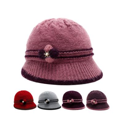 China New COMMON thick knitted warm hat velvet hat mother winter mother hat over fifties and older fashion for sale