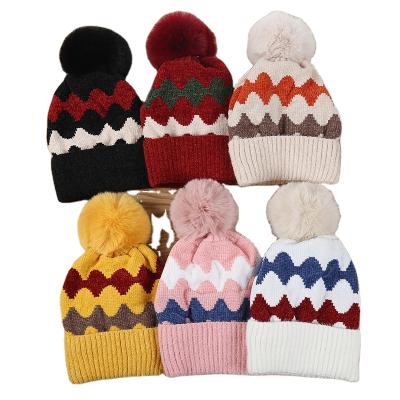 China COMMON Fur Pom Pom Beanies Chenille Knitted Winter Faux Fur Hat for sale