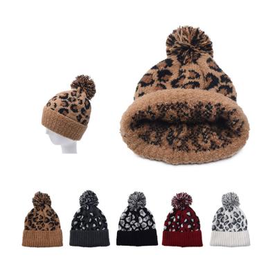 China Women 2021 Autumn Winter Fashion Knit Leopard Beanie Hat Warm Hat For COMMON for sale