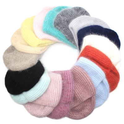 China High Qutity Wholesale COMMON Stripe Knitted Pattern Beanie Soft Angora Rabbit Fur Knitted Winter Hats for sale