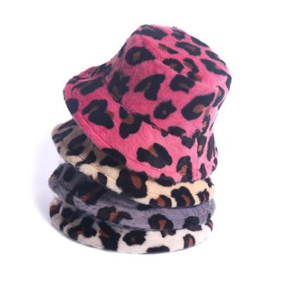 China Keep Winter Warm Fuzzy Plush Bucket Hat Vintage Leopard Print Bucket Fisherman Hat For Women Mens for sale