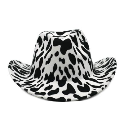 China Bilateral Cow Eco-Friendly Fedora Hats Pattern Cowboy Hat With Rolled Edge Western Jazz Felt Hat for sale