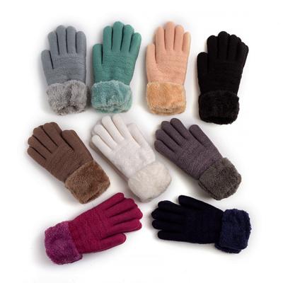 China Women Soft Winter Plus Velvet Thick Knitted Wool Warmth And Touch Screen Dots Outdoor Mittens for sale