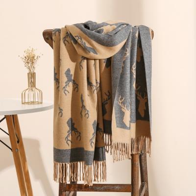 China Winter Fashion Designer Women Horse Jacquard Scarf Faux Cashmere Soft Smooth Feeling Thick Warm Thick Shawls for sale