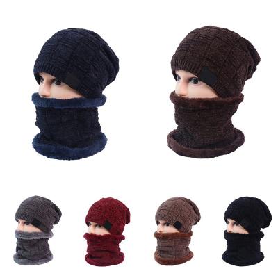 China COMMON Hat Winter Warm Mens Beanies For Men Chenille Knitted Hat Scarf With Striping Ski Beanie for sale