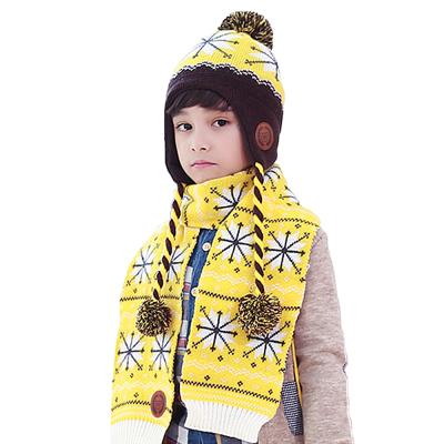 China Medium Acrylic Christmas Kids Knit 3 in 1 Beanie Scarf Gloves Set Winter Hat with Pompom for sale