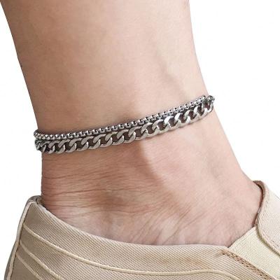 China Trendy Stainless Steel Anklets For Women Beach Foot Jewelry Leg Cuban Chain Anklets For Men for sale