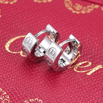 China Designer Wholesale FASHIONABLE Luxury Diamond Screw Stud Earrings For Women Jewelry 316L Stainless Steel Couples Gold Love Earring Circle for sale