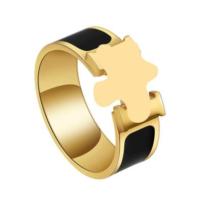 China Wholesale Rose Gold Blue Black White Designer Trendy Luxury Ring For Women Jewelry 316 Stainless Steel Fashion Charm Couple Rings H for sale