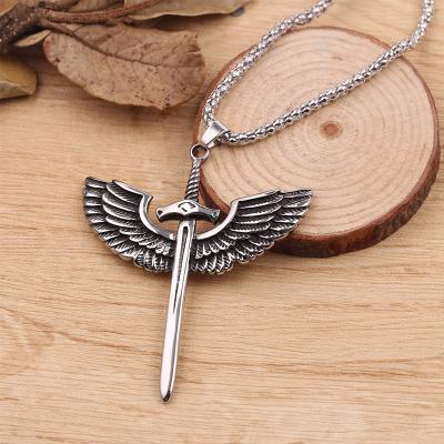 China Menchain 2022 Punk Retro Angel Necklace Pendant Long Flare Sword Pendants Hip Hop Jewelry Gifts For Male Accessories for sale