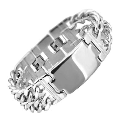 China Large Custom Nameplate Men's Bracelets & Bangles Customizable Mens Cuban Link Bracelet Stainless Steel Punk Rock Hand Chain Bracelet for sale