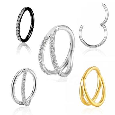 China Hot CLASSIC Titanium Earring Body Jewelry Septum Segment Clicker Circle Cartilage Zircon Zircon Tragus Women For Nose Ring Pierced for sale