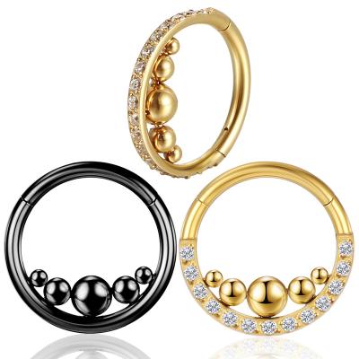 China CLASSIC Titanium Septum Earring G23 Cartilage Zircon Ball Helix Gold Nose Rings Circle Hinge Hinge Piercing Body Jewelry for sale