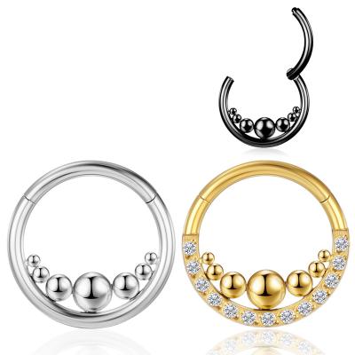 China G23 Cartilage Tragus Earrings Septum Gold Ball Clicker CZ Zircon Nose Ring Body Jewelry CLASSIC Titanium Piercing Unisex Indian for sale