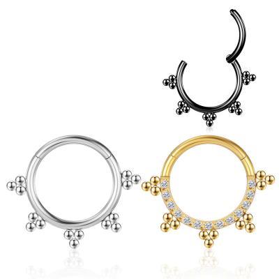 China F136/G23 CLASSIC Titanium Septum Piercing Hinged Cartilage Zircon Ball Prevent Allergies Nose Ring Clicker Earrings Tragus Body Jewelry for sale