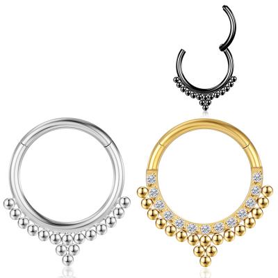 China CLASSIC G23 Titanium Septum Clicker Helix Zircon Ball Piercing CZ Clicker Tragus Charming Sexy Nose Ring Earring Women Body Jewelry Gold for sale