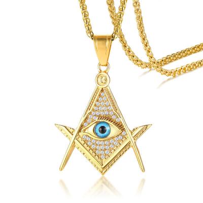 China Custom Masonic Necklaces Women Evil Eye Gold Pendants Fashion Jewelry Hiphop On Neck Chain Stainless Steel Necklace Wholesale for sale