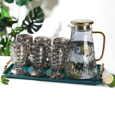 China Viable New Design Glass Jug Water With Fishtail Shaped Cup Pitcher Use Classic Wholesale Home Round Bottom Glass Cold Water Kettle Sets for sale