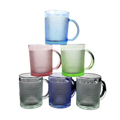 China 300-400ml Modern High Quality Glass Water Mug Colored Beer Mug With Handle Bar Restaurant Coffee Eatering Mug for sale