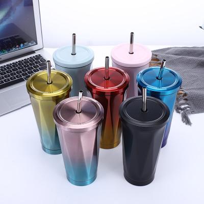 China Creative Personalized 17oz Car Gift Water Mug Straw Coffee Cup Gradient Travel Mug Stainless Steel Irregular Viable Insulation Mug for sale