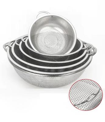 China Morden Kitchen Stainless Steel Basket Drain Basin Fruit Washing Strainer Fruit Wash Strainer Washing Cleaning Bowl With Handle for sale