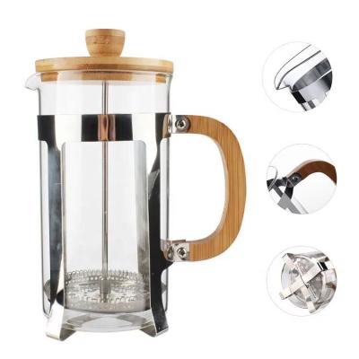 China Viable French Bamboo French Press Borosilicate Glass Tea Maker Coffee Press Cup for sale