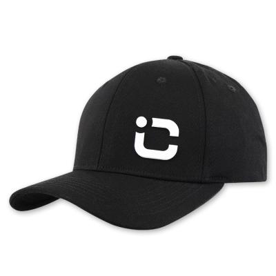 China JOINT Cotton 6 Panel Black Rubber Patch Adjustable Custom Fitted Baseball Cap for sale