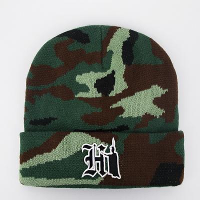 China Winter Knitted Acrylic Customizable Skullcap Embroidery Jacquard Camouflage Beanies COMMON for sale