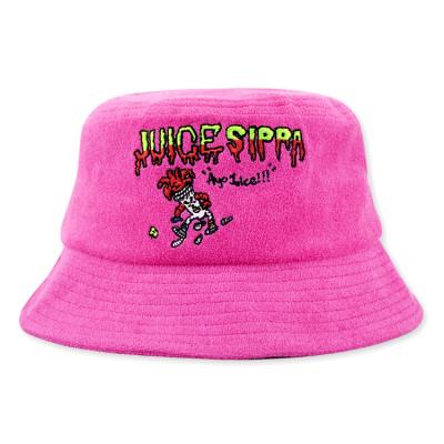 China Custom Pink Striped Embroidery Cotton Terry Towel Kids Bucket Hat for sale