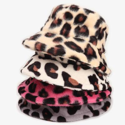 China Custom Faux Fur Character Personalized Winter Leopard Fluffy Bucket Hat For Women for sale