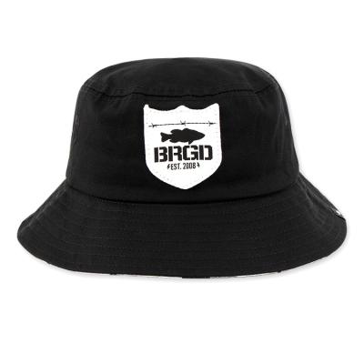 China Character Under The Brim Black Camouflage Label Custom 100% Woven Cotton Bucket Hats for sale