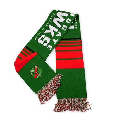 China Winter Medium Green Acrylic Custom Knitted Team Sport Soccer Scarves for sale