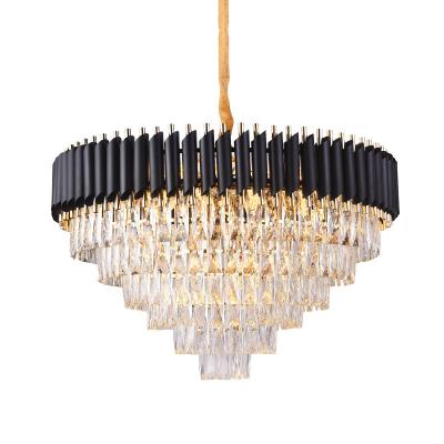 China Nordic Modern Luxury Crystal Hotel Restaurant Living Room Chandelier Light Lamp Black Copper Round Stand Led Modern Chandelier for sale