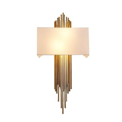 China Modern post modern iron fabric square wall sconce lamp for foyer bedroom hallway deco metal strips modern art hotel LED lobby light for sale