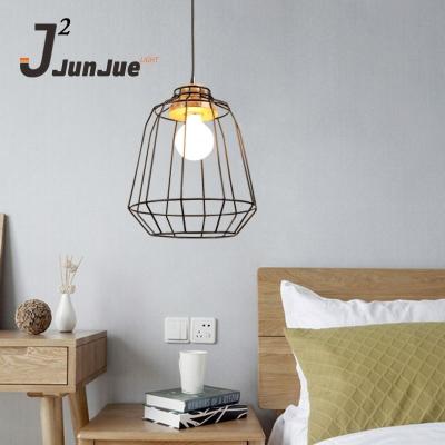 China Modern Modern Pendant Lights Kitchen Industrial Chandeliers Lights Attic Wood E27 Edison Black Iron Cage Solid Hang Lamp Indoor For Cafe for sale