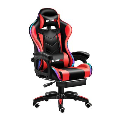 China (Height)Adjustable 2021 Customized Black Leather With Light Sillas Gamer Led RGB Gaming Chair for sale