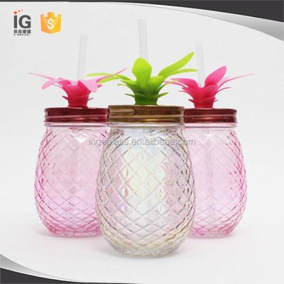 China Viable Glass Mason Jars Cups, Pineapple Pineapple 18 oz. mason jar with straw for sale