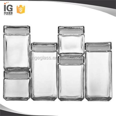 China Sustainable Stackable Glass Storage Jar , Stackable Square Clear Glass Storage Jar for sale