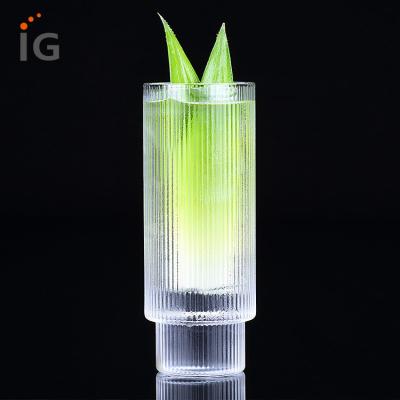 China 370ml Viable Stripe Drinking Glass , Glass Water Cups for sale