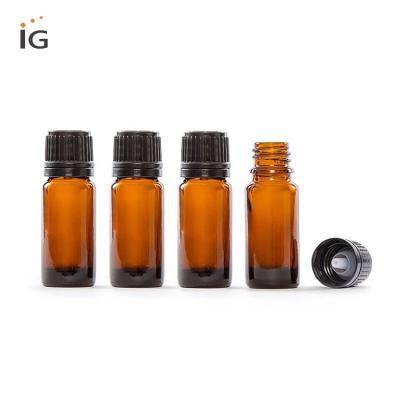 China Personal Care 10ml Amber Glass Essential Oil Bottle with Orifice Reducer and Cap for sale