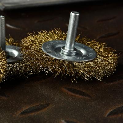 China Metal Polishing Shaft Coppered Metal Circular Grinding Wheel Abrasive Flexible Flat Wire Brush Metal Polishing Rustting Disc for sale