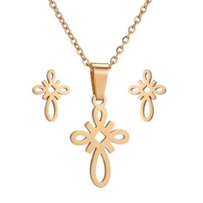 China TRENDY Fashion snowflake stainless steel earrings necklace jewelry gift set 18K gold round jewelry set two piece set for sale