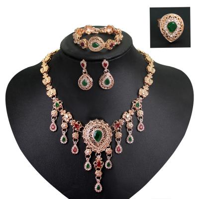 China TRENDY Wholesale four piece rhinestone gemstone necklace jewelry set high end women jewelry set for sale