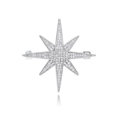 China Stainless steel Wholesale hot selling high grade zircon brooch personalized badge fashion suit studded star brooch for sale