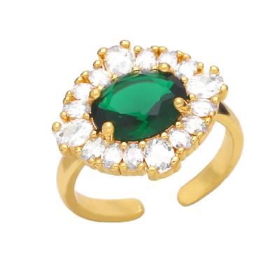 China TRENDY Hot selling jewelry in Europe and America high grade zircon jewelry female ring luxury shiny 18K gold open ring for sale