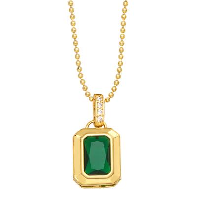 China TRENDY 18K gold rectangular zircon pendant necklace female fashion simple stainless steel necklace for sale