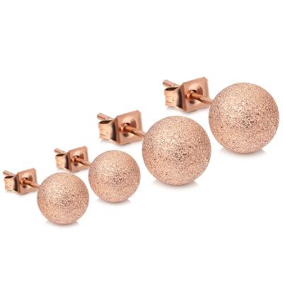 China TRENDY Luxury classic silver earrings fashion frosted ball stud earrings women's simple round stainless steel earrings for sale