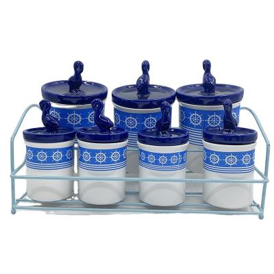 China Porcelain Microwavable Canister Plant Storage Ceramic Jar For Coffee Bean Porcelain Jar Canister Cookies Tea 7pcs for sale