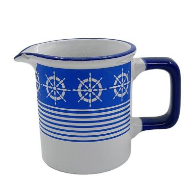 China Navy blue and white blue Microwavable style creamer coffee milk jug creamer jug ​​ceramic serving jug with handle for kitchen for sale