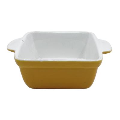 China Double Ear Design Microwavable Square Shape Dessert Bowl Colored Baked Glazed Glazed Ceramic Dessert Salad Bowl for sale